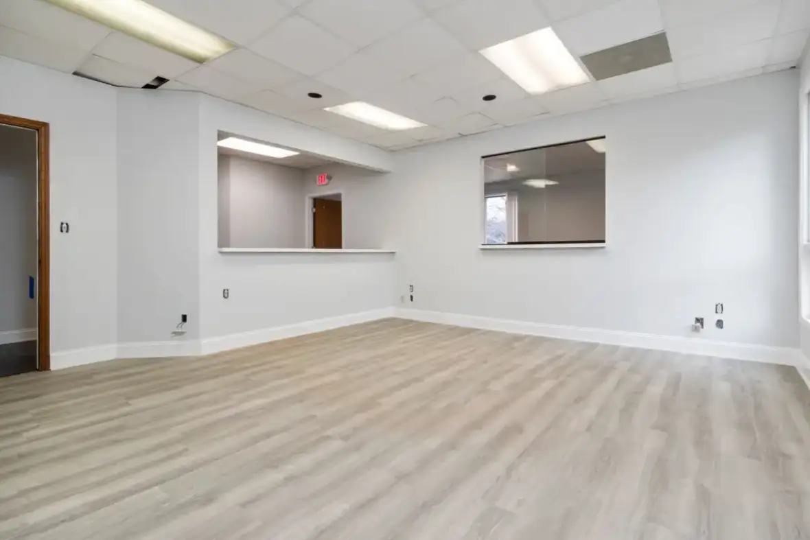 Finished commercial interior with the lighting that determines the required finish level