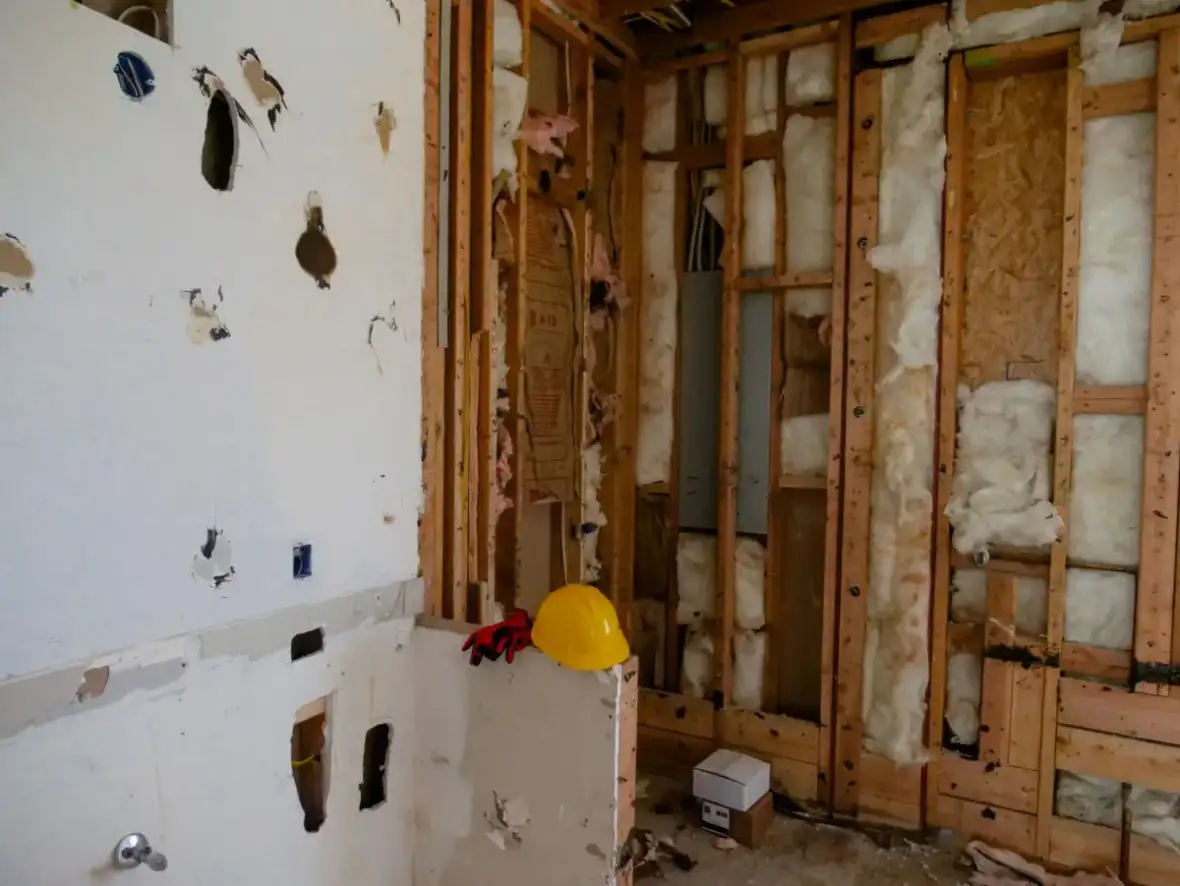 Board cut back to framing during a drywall replacement