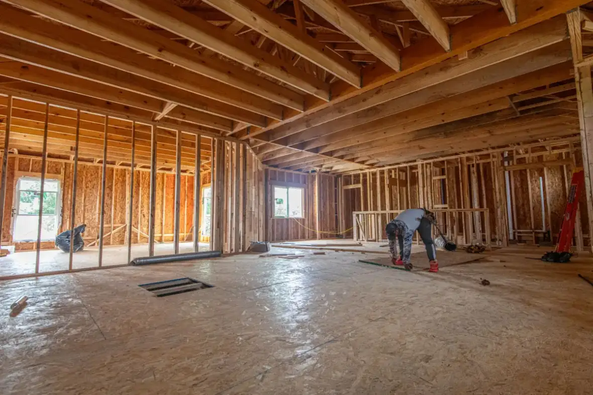 Framing inspected with the wall open before new board is installed